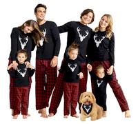 IFFEI Christmas Pyjamas Matching Family Pajamas Sets Xmas Pjs Deer Head Print Tops and Plaid Pants Sleepwear Nightwear for Women Men Kids Baby Pet Men: XXL