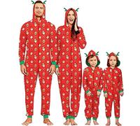 IFFEI Matching Christmas Pyjamas for Family One Piece Pjs Santa Claus Print Hoodie Pajamas Sleepwear Nightwear Pet Red