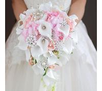 IFFO calla lilies simulation rose diamonds pearl bride wedding bouquet (pink)