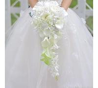 Iffo calla lilies simulation rose diamonds pearl bride wedding bouquet (White)