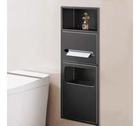 IFHBFD Stainless Steel Shower With Square Corners, Built-In Shower Shelf & Trash Bin, Waterproof Bath For Kitchen & Hotel Use - & Slish Design,Black700X280X140MM
