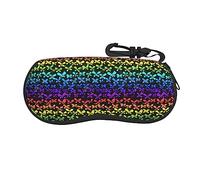 IFHSIGoe Butterfly Glow In Dark Splatter Neon Glasses Case Soft Neoprene Zipper Glasses Pouch Portable Eyeglasses Bag With Hook For Women Men