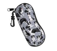 IFHSIGoe Glasses Case For Women Men Zipper Sunglass Case Eyeglass Safety Bag With Clip - Cute Border Collies Dog Blue