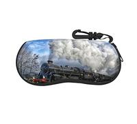 IFHSIGoe Glasses Case, Railway Steam Train Soft Sunglasses Case Protective Eyewear Case Bag with Hook for Men Women