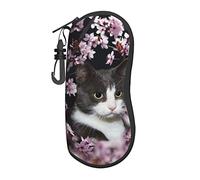 IFHSIGoe Soft Glasses Case, Cat and Cherry blossoms Sunglasses Case Protective Eyewear Case Bag with Hook for Men Women