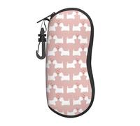IFHSIGoe Westie Dogs Pattern Glasses Case Soft Eyeglass Case Zipper Sunglasses Bag with Key Carabiner for Women Men