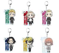 iFii Tokyo Revengers Keychains Set, Cute Mikey Draken Anime Figure Acrylic Pendant Keychains Accessories for Bags (A- 6PCS)