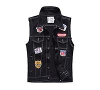 IFIKK Men's Patch Denim Vest Men's Large Size Motorcycle Patch Personalized Waistcoat Vest (BV03,XL,XL)