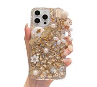 iFiLOVE for iPhone 11 Bling Diamond Case, 3D Luxury Sparkle Glitter Crystal Rhinestone Butterfly Flower Pendant Charm Case Cover for Girls Women Kids (Champagne)