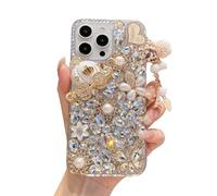 iFiLOVE for iPhone 14 Plus Bling Diamond Case, 3D Luxury Sparkle Glitter Crystal Rhinestone Butterfly Flower Pendant Charm Case Cover for Girls Women Kids (Clear)