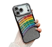 iFiLOVE for iPhone 17 Pro Max Bling Moving Glitter Case, Cute Rainbow Luxury Sparkle Liquid Quicksand Protective Clear Case Cover for Girls Women Kids (Black)