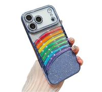 iFiLOVE for iPhone 17 Pro Max Bling Moving Glitter Case, Cute Rainbow Luxury Sparkle Liquid Quicksand Protective Clear Case Cover for Girls Women Kids (Blue)