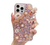 iFiLOVE for iPhone Bling Diamond Case, 3D Luxury Sparkle Glitter Crystal Rhinestone Butterfly Flower Pendant Charm Protective Case Cover for Girls Women Kids, For iPhone 15 Pro Max, Thermoplastic