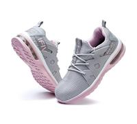 Ifivky Womens Steel Toe Cap Work Shoes Grey Steel Toe Cap Breathable Mesh Air Cushion Sole Non Slip Casual Summer Solid Lace Up Shoes Size 11, gray, 8.5 UK