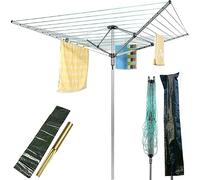 IFJA 45 M 4 Arm Washing line rotary (Grey) Multiple Tension Adjustment, Easy to Use Lightweight Clothes horse with washing line spike and cover (45 M)