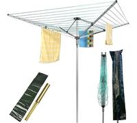 IFJA 45 M 4 Arm Washing line rotary (Grey) Multiple Tension Adjustment, Easy to Use Lightweight Clothes horse with washing line spike and cover (45 M)