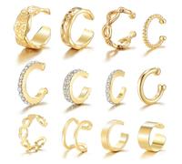 IFKM 12pcs Ear Cuffs For Women Non Piercing 14k Gold Silver Ear Cuffs Earrings Non Pierced Clip On Cartilage Earring Fake Earrings, Zinc, Cubic Zirconia