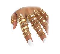IFKM 51 Pcs Gold Knuckle Rings Set For Women Girls Vintage Stackable Joint Finger Midi Rings Dainty Cubic Zirconia Crystal Simple Twist Hollow Cute Rings Pack Jewelry Gift, Adjustable, Brass, Crystal