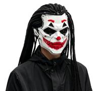 ifkoo Futuristic Sci-Fi Full-Face Halloween Mask with Green Dreadlocks | Halloween Cosplay, Mechanical Design, Adult Men, Costume Accessory, White & Red