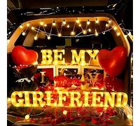 IFNCPF Be My Girlfriend Light Up Letters Proposing Decorations Set Includes 14 LED Light Letters and 1000 Rose Petals
