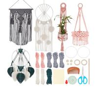 IFNUNLY 5 Set DIY Leaf Macrame Tapestry for Adults Macrame Wall Hanging Ornament Handmade Macrame Plant Hanger Kit Boho Macrame Flower Basket Making Kit Macrame Keychain with Instruction Home Decor