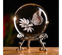 IFOLAINA 3D Butterfly Crystal Ball Paperweight Glass Sphere Figurines for Home Decor Ideal Butterfly Ornament Birthday Gift for Women 60mm Butterfly Figurine Décor
