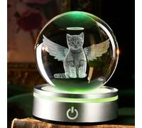 IFOLAINA 3D Cat Crystal Ball Cat Loss Gift Pet Memorial Cat Lover Gifts for Women 3D Cat with Angel Wings in Glass Ball Collectibles Themed Gift