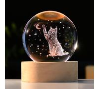 IFOLAINA 3D Cat Themed Gifts for Women Cat Related Sympathy Figurines Decor Presents 2.36" Laser Engraved Crystal Ball with Wooden Light Base Cat Gifts for Cat Lovers