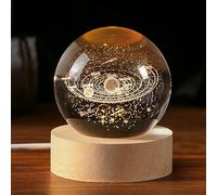 IFOLAINA 3D Solar System Crystal Ball Solar System Model Gifts Décor Glass Sphere Home Decor with Wooden Light Base