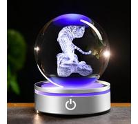 IFOLAINA 3D Tiger Statue Crystal Ball Light White Tiger Ornaments Gifts for Women Glass Stuff Animals Figurines for Home Living Room