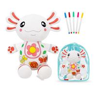 IFOYO Coloring Plush Toy with 5 Washable Markers, Creative Axolotl Airbrush Plush, Cute Stuffed Animal Doll for Ages 4-6, Surprise Kids Toy for Nursery Decor, Travel, Playtime, Birthday Gift