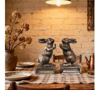 ifreeside 2 PCS Antique Gold Bunny Book Ends Rabbit Decorative Bookend Set Cast Iron Vintage Heavy Duty Book Ends for Shelves for Home(Face to Face Rabbit)