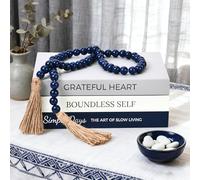 ifreeside Aesthetic Decorative Books Navy Grey White Set of 3 Minimalist Linen Hardcover Beaded accessories Faux Book Storage Box Decorative Books for Home Décor(Philosophical Navy Blue With beads)