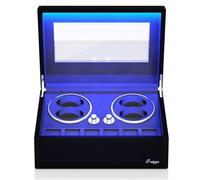 iFregga Watch Winder, Automatic Watch Winders with Serenity Blue Backlight and Memory Foam Pad, Twill Noir, 4+6-Slots-2, Modern