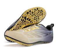 Ifrich Track and Fields Sneakers Mens Womens Track Running Shoes Athletes Sprinter Racing Shoes Spikes Track Shoes for Students Boys Girls, Black Gold, 11.5