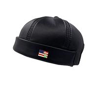 IFSUN Leather Brimless Docker Cap Adjustable Street Casual Worker Sailor Skullcap Beanie Hat Black