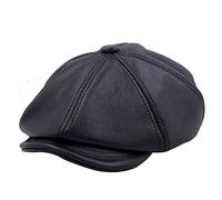 IFSUN Men's Newsboy Flat Cap Leather Gatsby Ivy Golf Cabbie Hat Black, Black, One Size