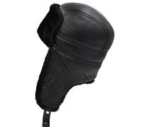 IFSUN Winter Faux Fur Hunting Hat Leather Unisex Trapper Russian Aviator Trooper Hat - black - L