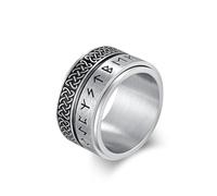 IFUAQZ Men's 14mm Stainless Steel Vintage Norse Viking Rune Spinner Ring Nordic Viking Celtic Knot Anxiety Rings, Metal, No Gemstone
