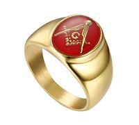 IFUAQZ Men's Stainless Steel Gold Plated Freemason Masonic Rings Blue G Lodge Master Mason Signet Biker Band, Metal, No Gemstone