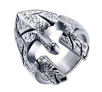 IFUAQZ Men's Stainless Steel Spartan Warrior Helmet Ring Vintage Silver Greek Viking Knight Biker Band, 8 UK, Metal, No Gemstone