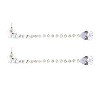ifundom 1 Pair Silver Ear Threader Earrings with Micro Pave Zirconia Teardrop Pendant, Long Chain Dangle Earrings for Women, Face Enhancing Ear Decoration