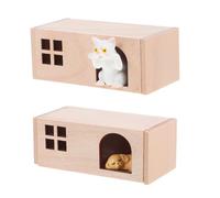 ifundom 1 Set Miniature Dog House With Dog Cat 1:12 Scale Dollhouse Furniture Accessories Wooden Pet House Set Garden Scene Decoration Ornaments