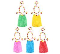 ifundom 1 set Multicolor Hawaiian Party Supplies Grass Skirt Costume with Flower Garlands for Luau Summer Events Beach Celebrations