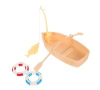 ifundom 1 Set Simulated Fishing Boat Model Dolls House Fishing Fake Dolls Rings Boat Bath Kit Mini Fishing Boat Pole Tiny Boat Man Land Machine Nautical Float Plastic