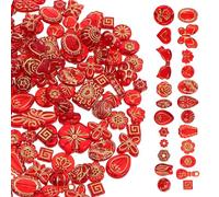 ifundom 100G Assorted Red Beads with Golden Floral Plating - Mixed Shapes Butterfly Bow Heart Flower Teardrop - Crystal Spacer Beads for DIY Jewelry Making, Bracelets and Necklaces