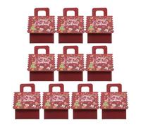 ifundom 10Pcs Burgundy Christmas House Candy Boxes with Gable Design, Cardboard Cookie Packaging for Holiday Party Treats and Festive Wrapping