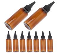 ifundom 10pcs Hair Dye Plastic Applicator Bottles with Lid Refillable Pet Squeeze Oil Bottles 50ml Brown Round Shoulder with Black Spout Caps for Salon and Home Use