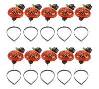 ifundom 10pcs Halloween Pumpkin Headband Set with Spring Ghost and Black Cat Balloon Toppers, Pumpkin Hair Accessories for Costume Party, Halloween Headdress for Women and