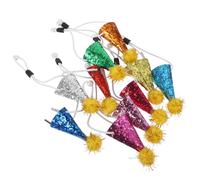 ifundom 10pcs Small Dog Cat Birthday Hats Cone Party Caps Pom Pom and Glitter Pearl Ball, Mini Pet Party Hat Set for Puppy and Kitten Celebration Outfit